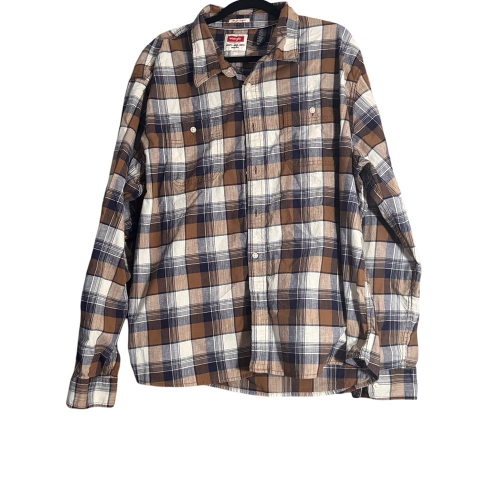 Wrangler Brown and Blue Casual Button Down Shirt
